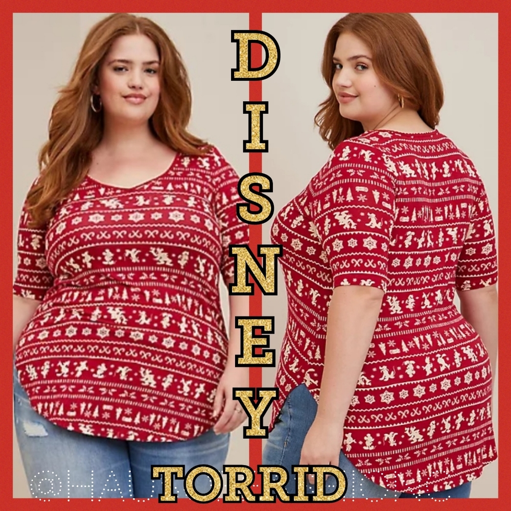 TORRID DISNEY Mickey & Friends Holiday Fair Isle Red Super Soft Tunic!